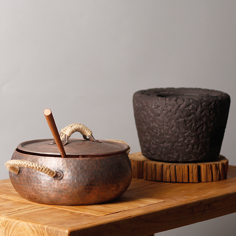 Copper hot pot for home use, thickened stainless steel pot base, copper hot pot set, suitable for family gatherings pic 17