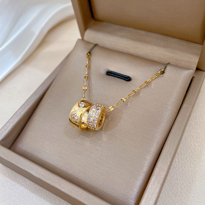 【钛钢】双环小蛮腰满钻时尚轻奢气质华丽满钻项链女百搭锁骨链详情5