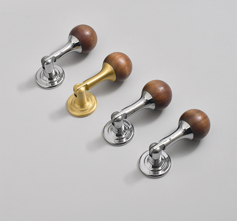 Factory wholesale of Chinese-style walnut wood wardrobe door handles, simple brass cabinet drawer furniture, and round ball handles pic 13