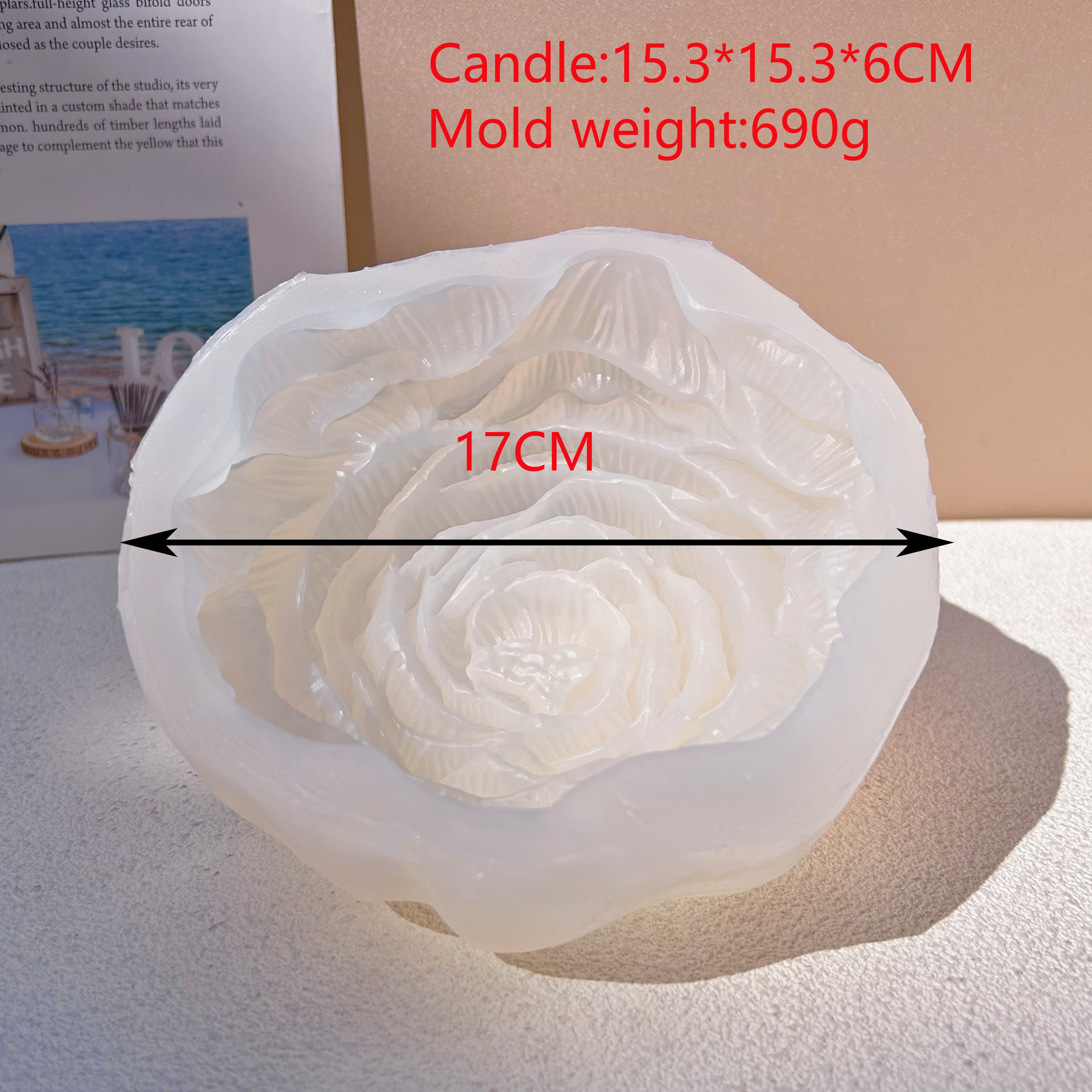 Cross-border bestseller: 15CM large-sized peony flower silicone mold, 3D peony flower candle silicone mold, scented soap pic 3