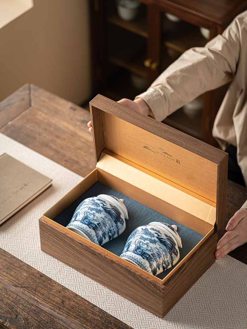 仿古茶叶礼盒包装空盒陶瓷山水茶叶罐龙井绿茶红岩茶通用定制logo详情7