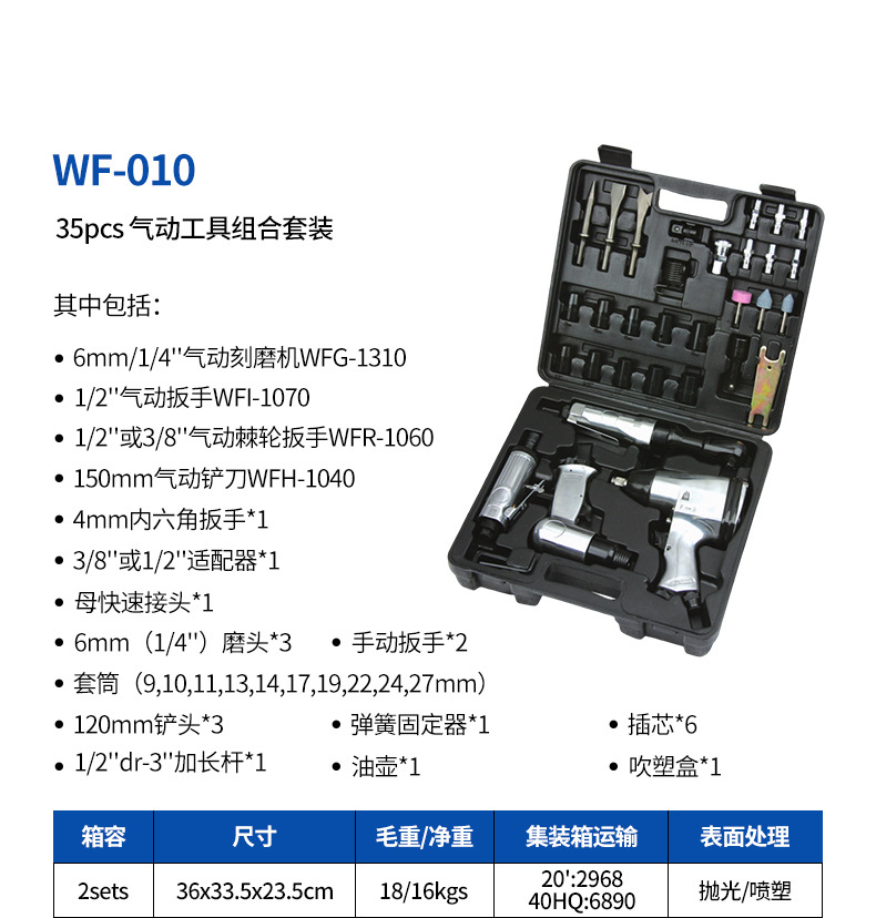 The pneumatic tool set WF-018A professional combination toolbox is durable and portable pic 24
