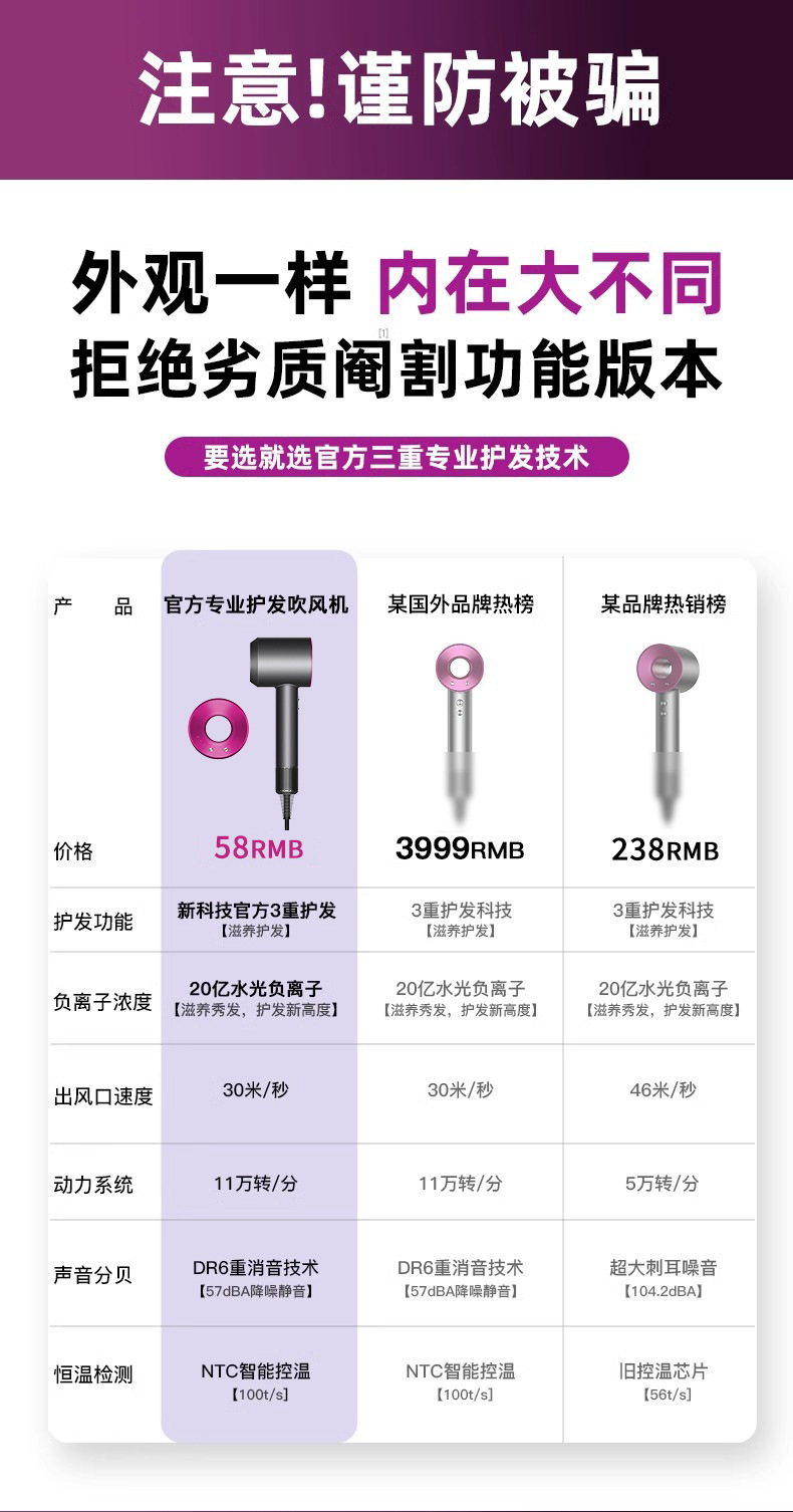 严选现货吹风机大风力电吹风高速负离子华强北吹风筒不伤发某森详情24