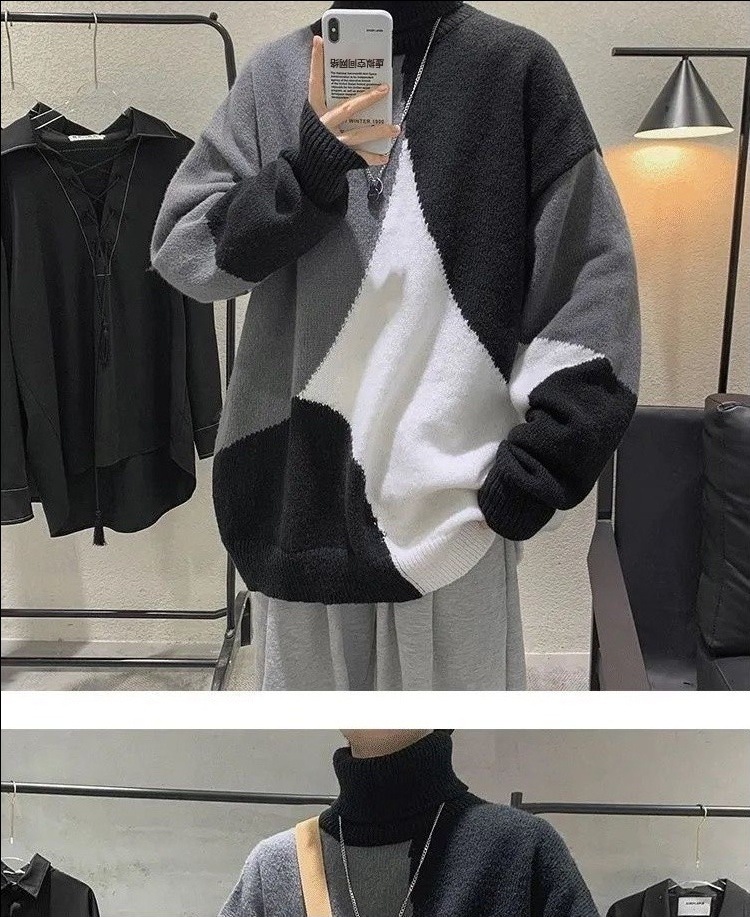 High-neck sweater for men, Hong Kong-style knitted sweater for both men and women, thick, trendy, loose and laid-back sweater for men in winter pic 13