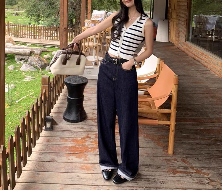 pusumed vintage wide-leg jeans for women in autumn, loose and slimming, straight-leg, floor-length pants pic 2