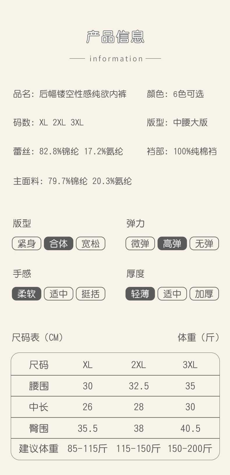 性感蕾丝大码内裤女胖mm200斤纯棉10A抗菌纯欲网纱法式巴洛克内裤详情17