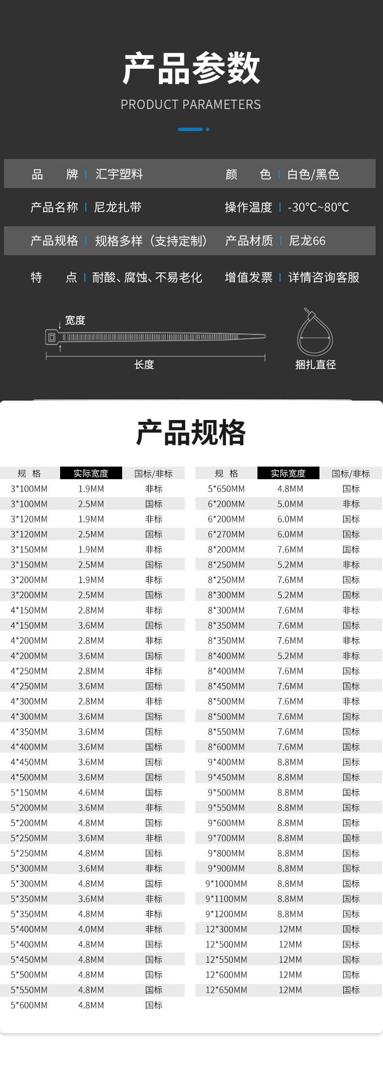 厂家批发尼龙扎带耐寒加厚抗老化工业捆绑带强力自锁式塑料扎带详情7