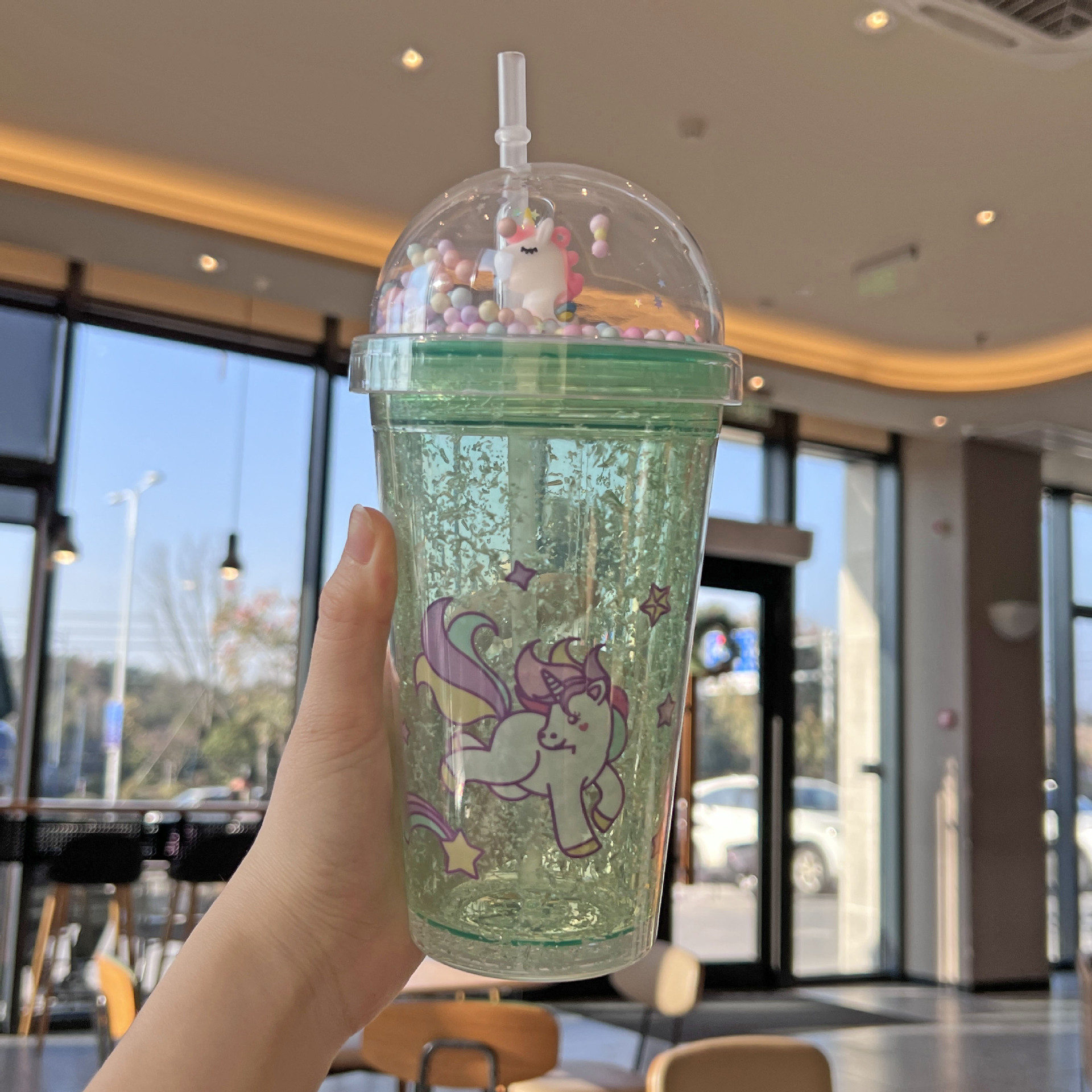 外贸新款卡通独角兽儿童吸管杯双层碎冰杯网红高颜值塑料水杯批发详情13