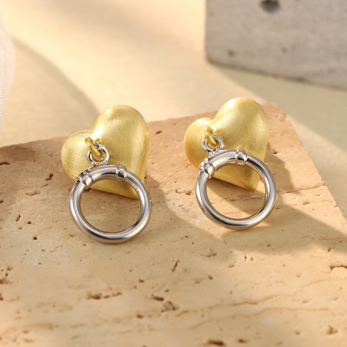 French geometric metal minimalist earrings with an irregular texture, white lava ring and enamel adjustable joints pic 43