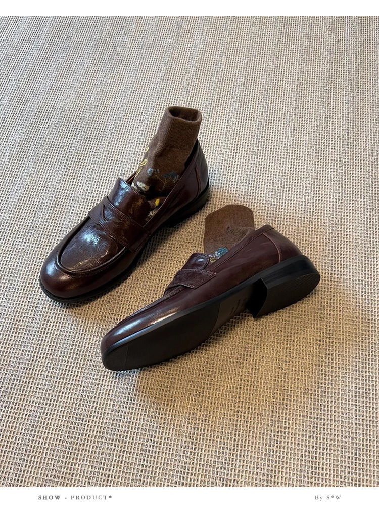 复古一脚蹬懒人鞋女粗跟平底单鞋英伦风小皮鞋乐福鞋详情3