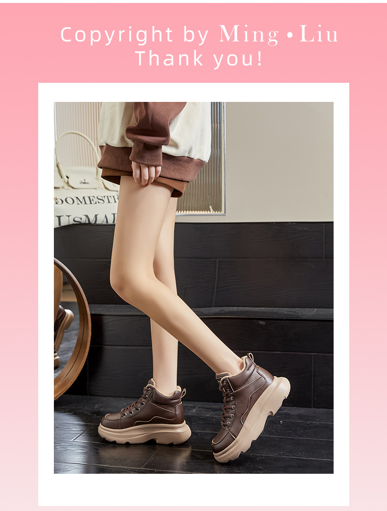 发泡底真皮雪地靴女2025冬季新款复古保暖女靴厚底增高百搭鞋子女详情24