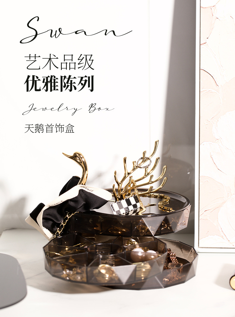 Self-designed Swan Dream Desktop jewelry Box, cross-border large-capacity stud earrings, earrings and jewelry storage box pic 21