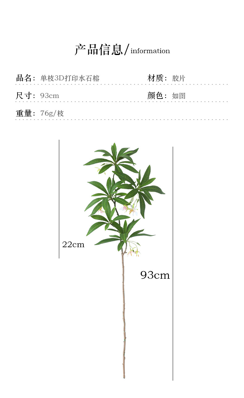 水石榕仿真单枝3D打印现代家居软装插花绿植宠物园艺水培生态瓶详情15