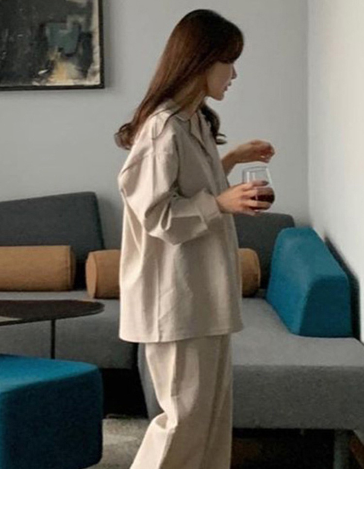 2025年法式ins风简约条纹求房间长袖睡衣女生休闲宽松家居服套装详情3