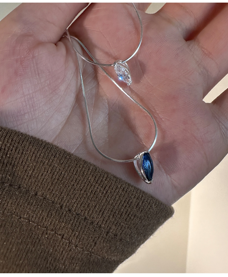 925纯银水滴锆石项链女韩国小众品牌SOUHAI宝石白银色锁骨链N0396详情6