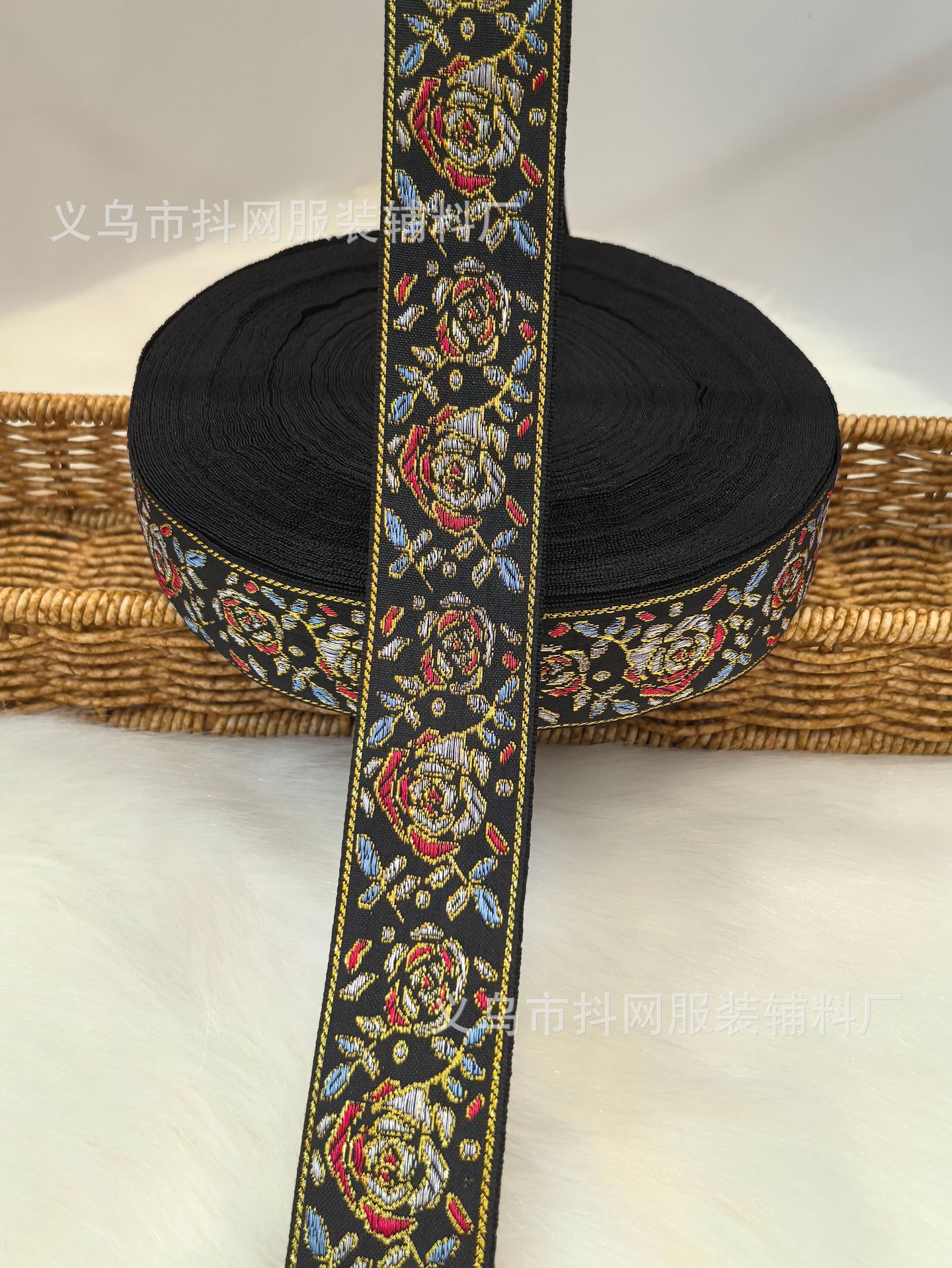 2.7-4.1cm new black background ethnic style jacquard embroidery nylon webbing gift box packaging tape performance costume pic 11