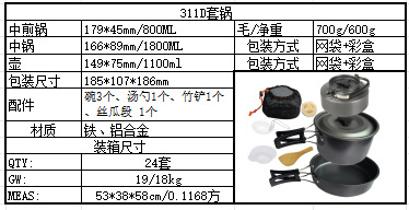 最新简约时尚户外套锅野营茶壶套锅组合氧化铝户外野营灶茶壶套锅详情1