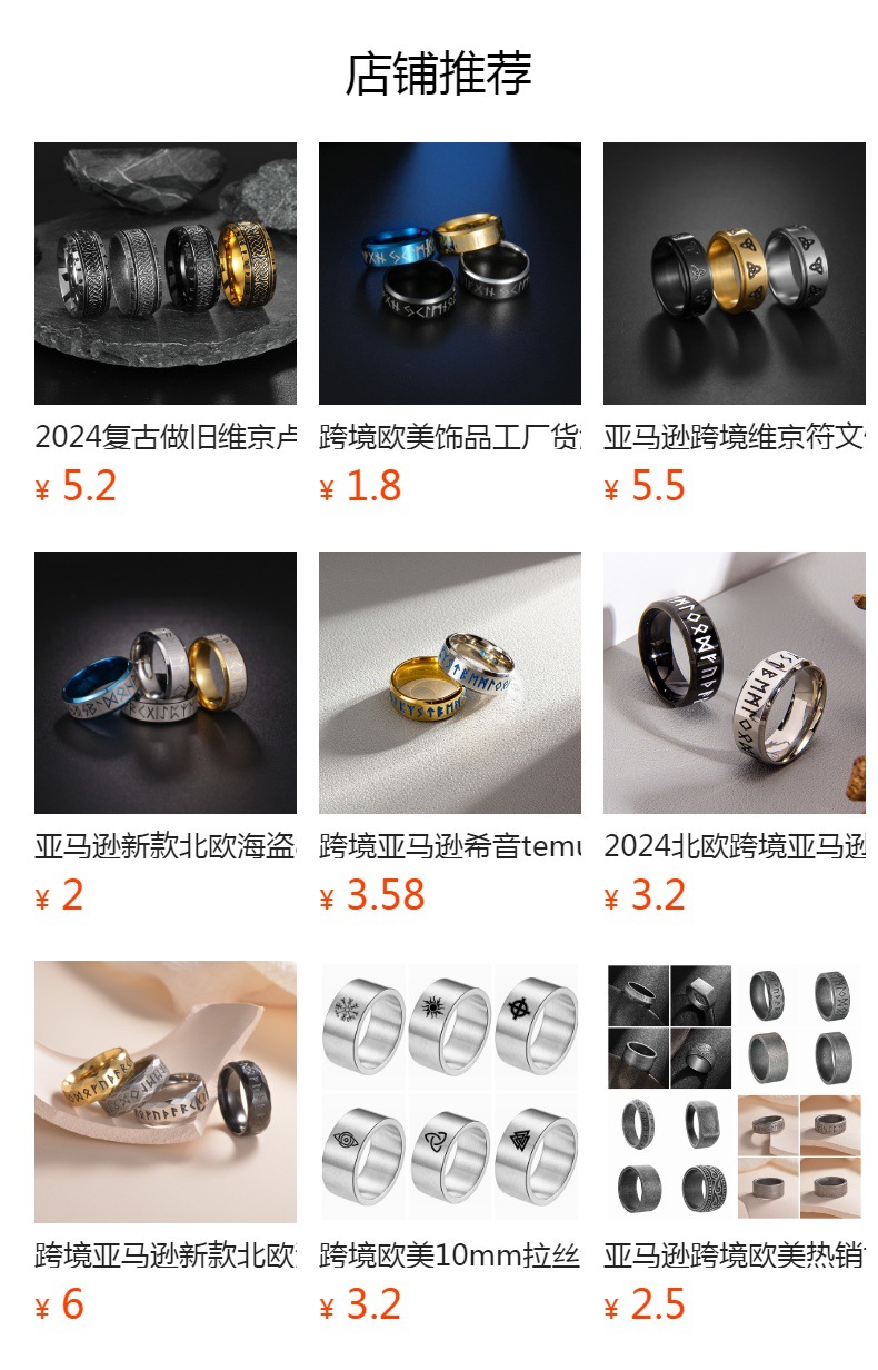 New half-circle wood grain jewelry from Europe and America, Celtic knot, Rune ring, Viking ring, Amazon new style pic 1