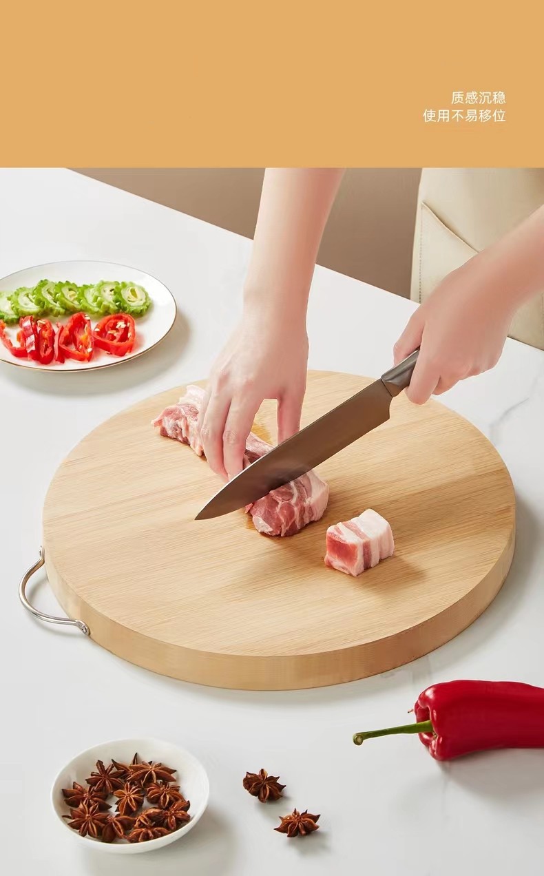 Household solid wood cutting board, whole wood thickened bamboo round cutting board, fruit board, vegetable cutting board, double-sided knife board pic 6