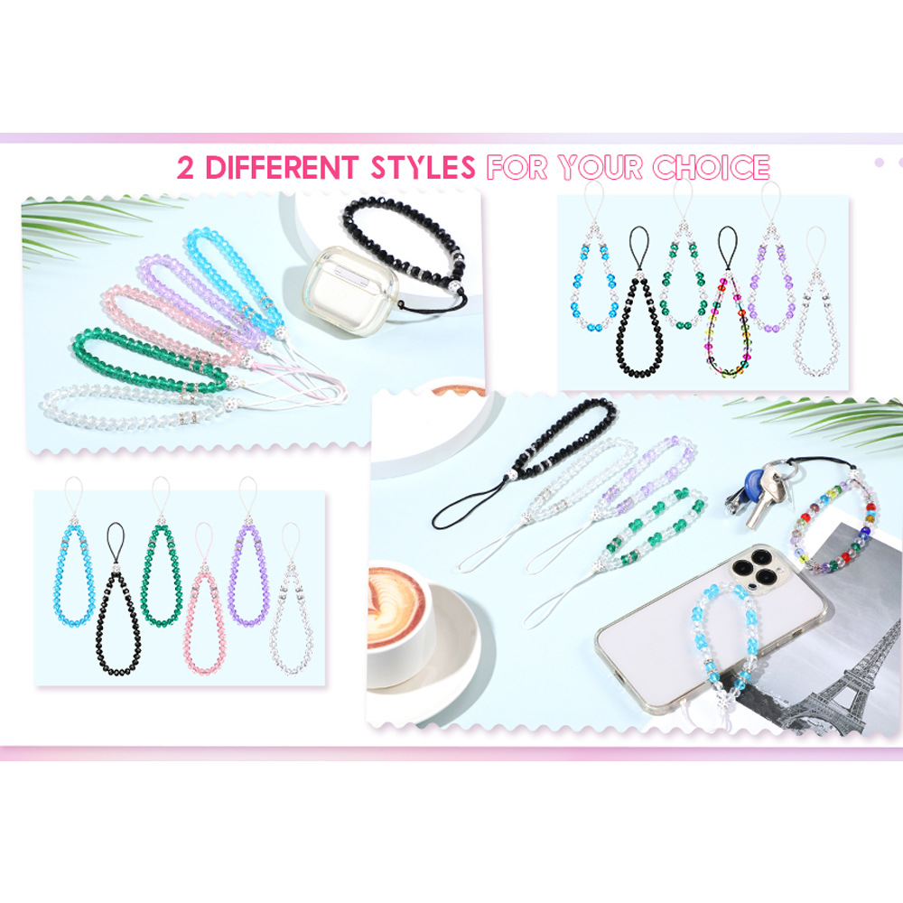 欧美跨境水晶手机挂绳串珠手机链耳机包包挂饰闪亮腕带短手腕珠链详情5