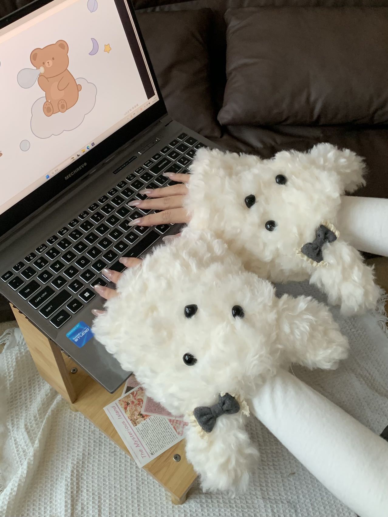 新卡通毛茸茸可爱斜耳狗毛绒手套时尚护手女加厚保暖百搭时尚袖套详情20