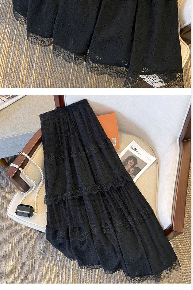 寻款法式春夏蕾丝温柔2024镂空蛋糕新款高腰拼接显瘦半身裙长裙详情11