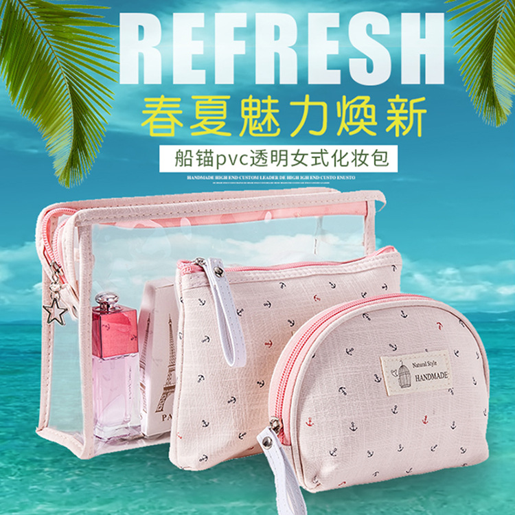 Nuevo barco bolsa de anclaje bolsa de maquillaje transparente para mujer set de viaje bolsa de tocador a prueba de agua conjunto de tres piezas bolsa de almacenamiento de maquillaje pic 1
