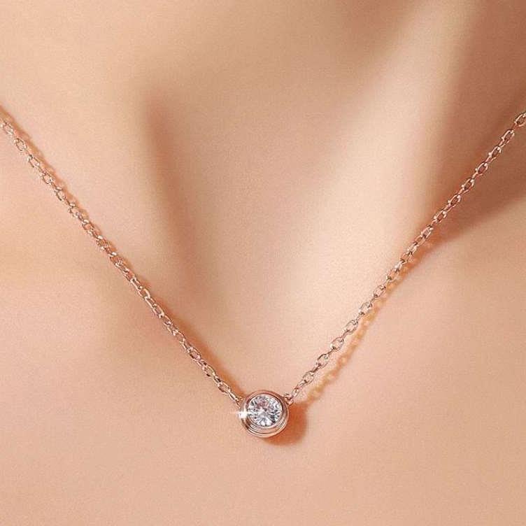 Cross-border titanium steel 18K diamond collarbone chain, rose gold light luxury high-end single zircon temperament, non-fading necklace pic 3