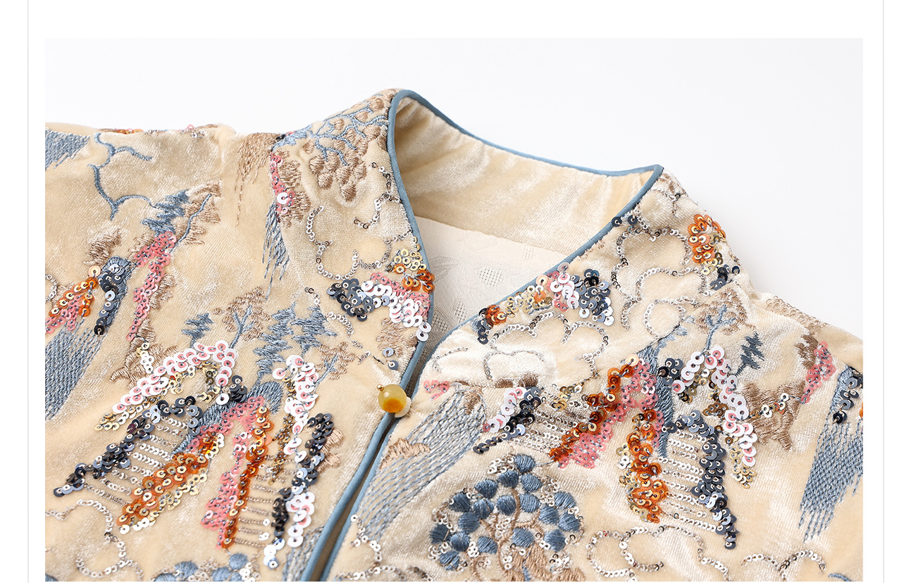 New Chinese-style top for women in the autumn and winter of 2025, featuring a heavy sequined embroidery design on cotton-padded jackets pic 16
