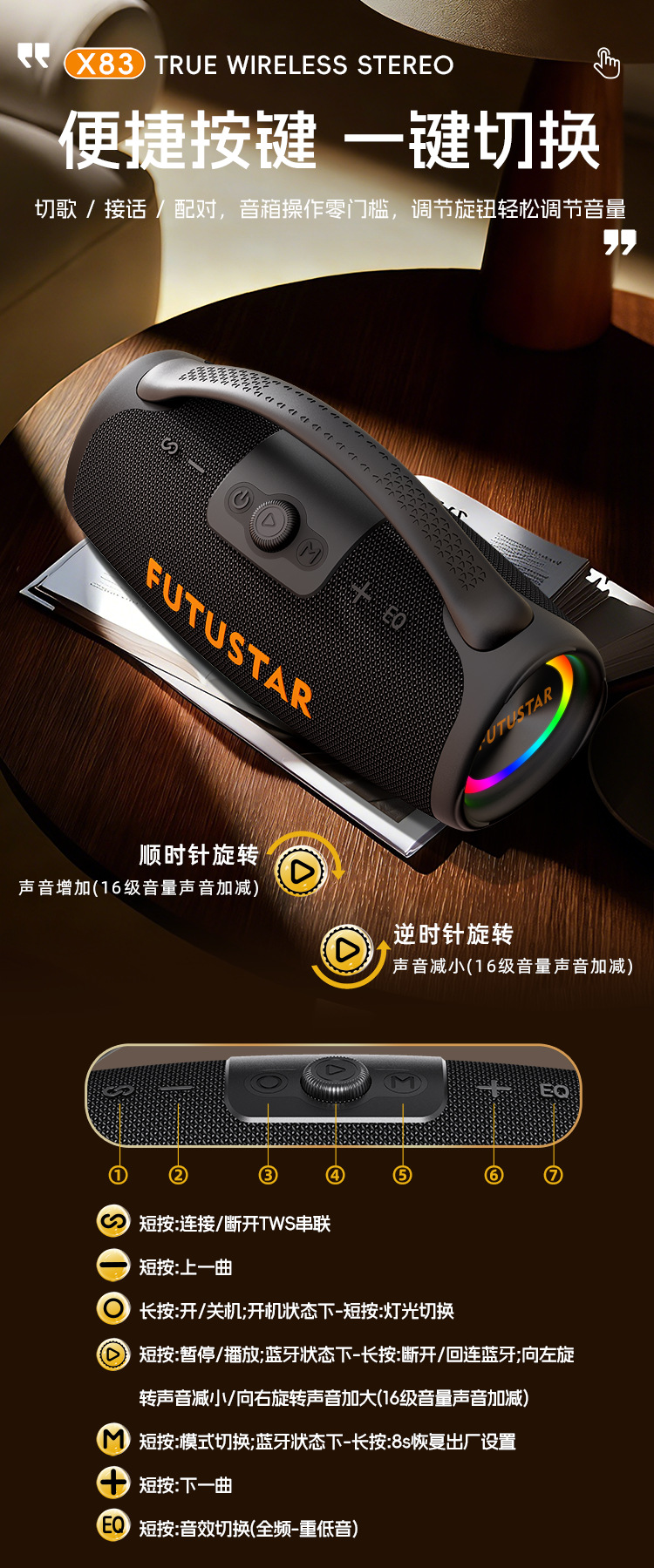 Le Xiangyu 100W Portable Bluetooth Speaker for cross-border Trade, High-power hand-held subwoofer, Outdoor camping Bluetooth speaker pic 12