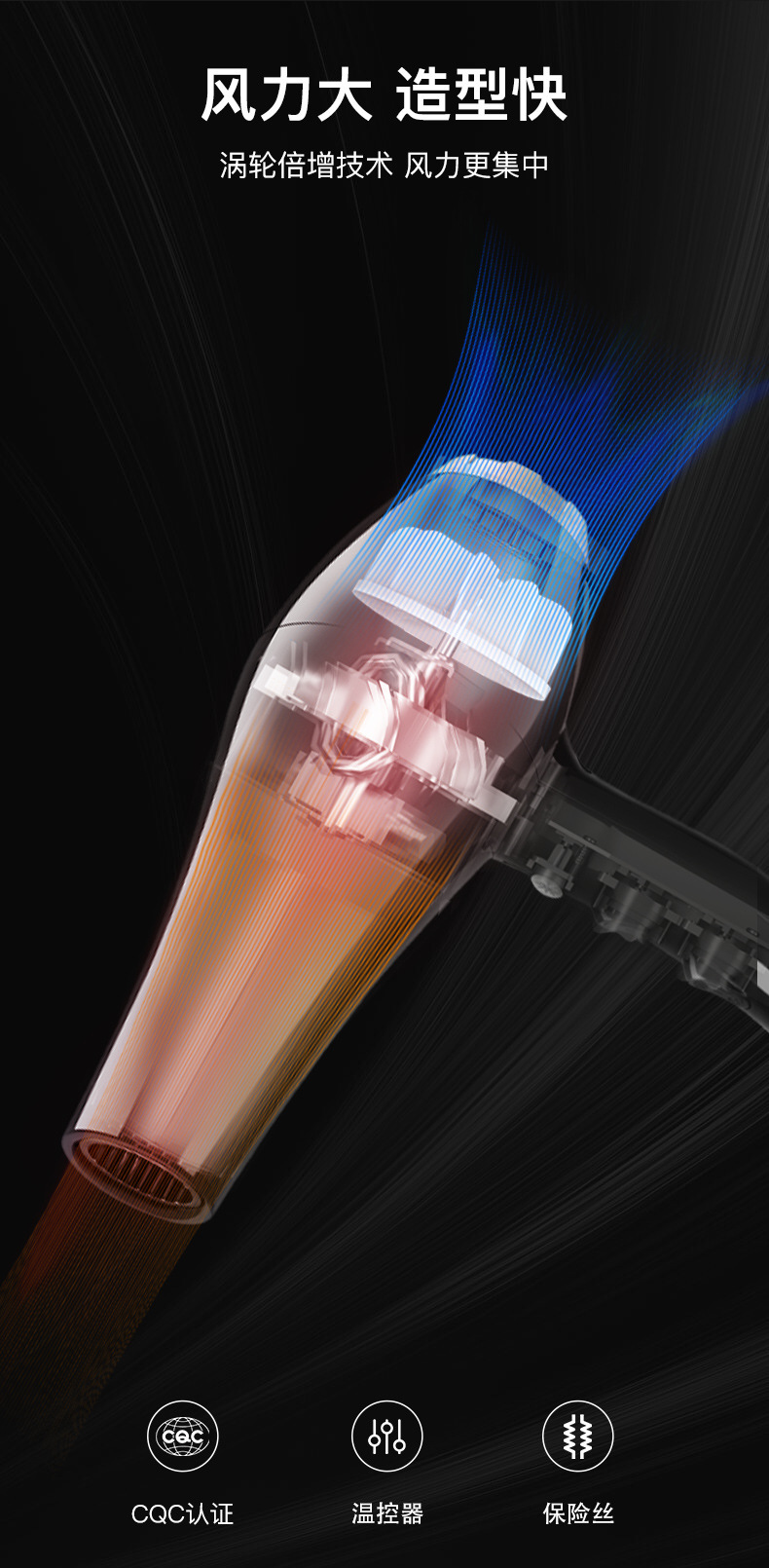 康夫电吹风机家用大功率男士专用发廊大风力护发速干吹风筒理发店详情4