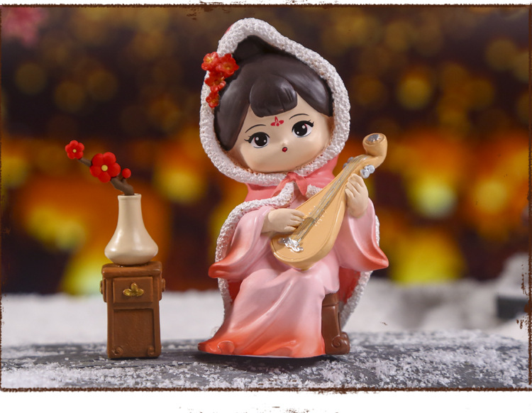 中式国色长歌摆件 四季有时设计桌面树脂工艺品创意萌趣摆件批发详情12