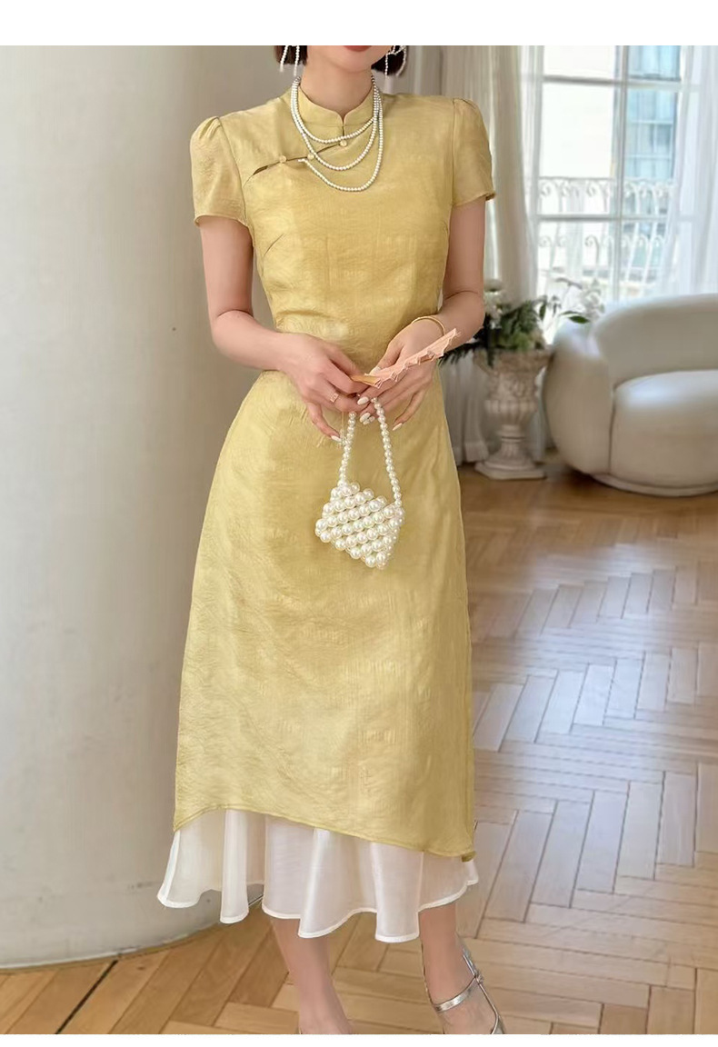 优雅气质稚菊新中式国风复古改良款立领旗袍女春夏绝美拼接连衣裙详情7