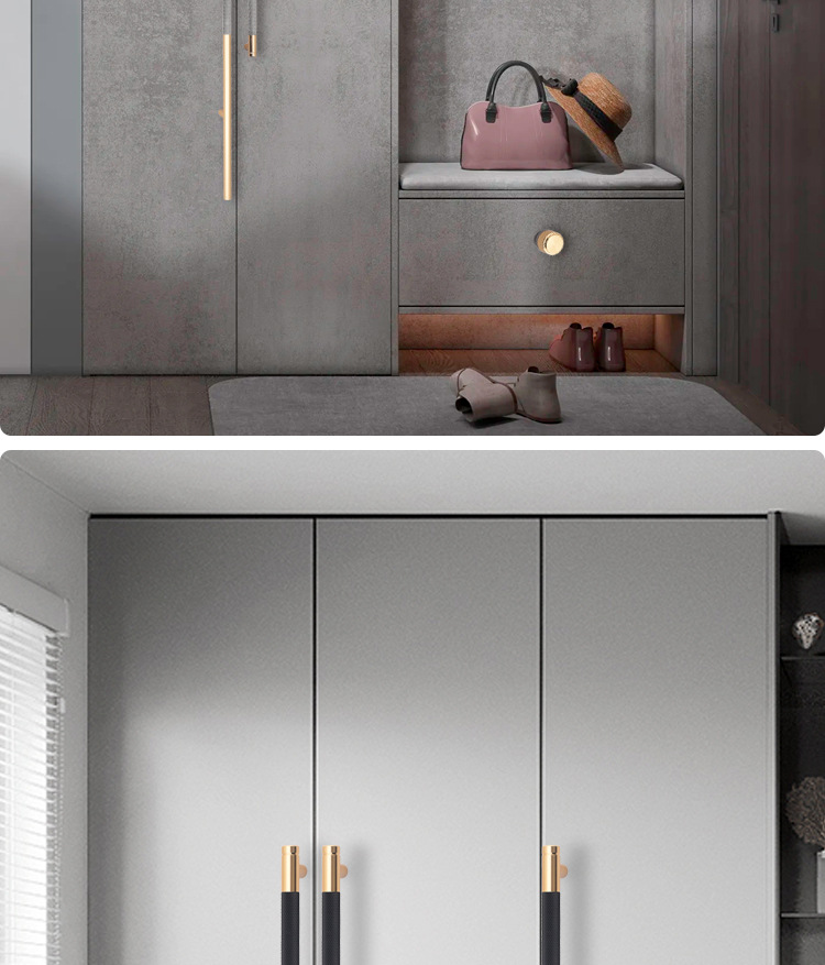 金色双色柜门拉手简约轻奢衣柜抽屉把手橱柜酒柜欧式电视柜手柄详情4