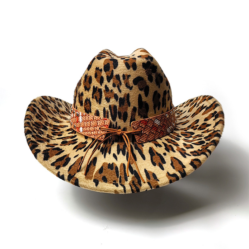 跨境豹纹毛毡帽男女百搭英伦复古秋冬毛呢爵士帽欧美街头时尚礼帽详情5