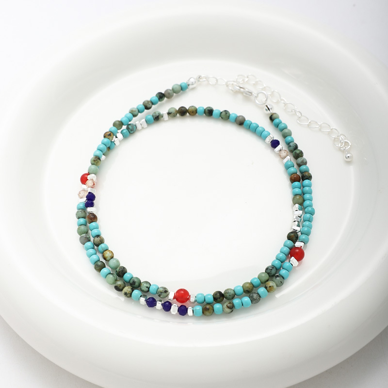 波罗*海 春夏文艺绿松石手工串珠项链精致休闲彩色叠戴锁骨链国潮详情6