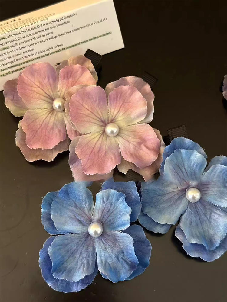 油画绣球花发夹女仿真花朵发夹边夹侧边碎发神器气质头花头饰发饰详情8