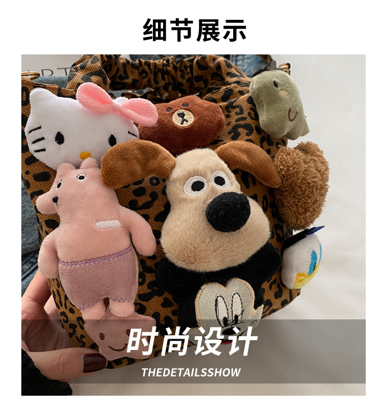 超火小众豹纹帆布包包女款秋冬流行百搭斜挎包可爱卡通手提水桶包详情4