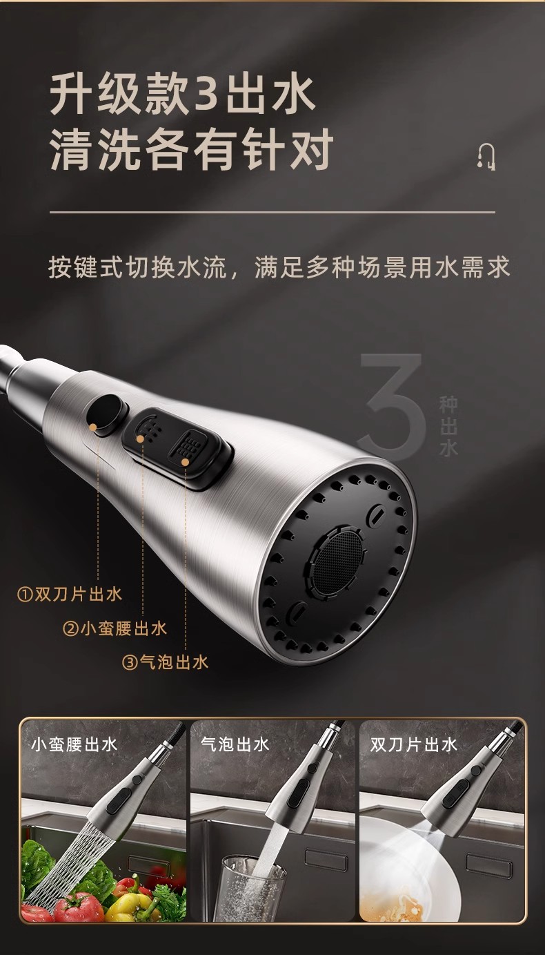 Pull-out faucet, hot and cold dual-purpose sink faucet, splash-proof stainless steel kitchen sink faucet pic 9