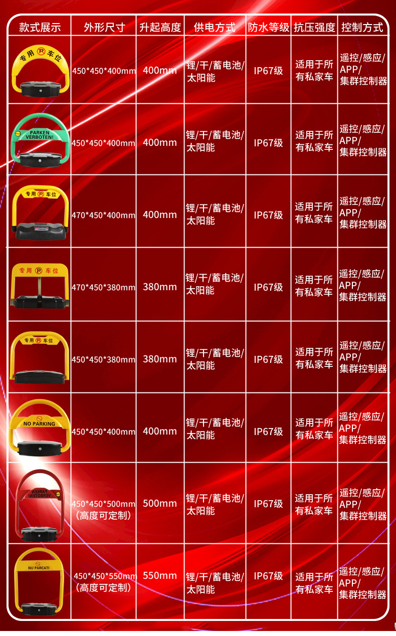 廊坊厂家批发紫微星防撞智能感应加厚汽车级钢板防水现货车位锁详情14