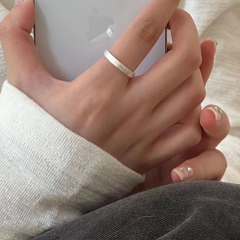 925 sterling silver ring with matte brushed finish, index finger ring opening design, bright silver versatile ring pic 8