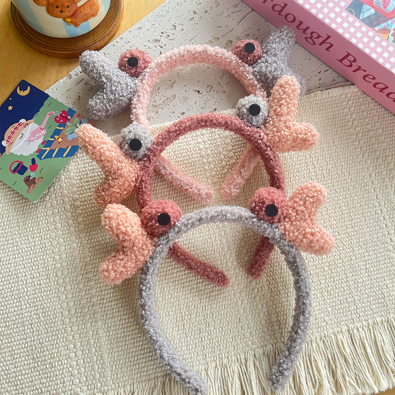 秋季新款卡通可爱毛绒眼睛爱心洗脸发箍甜美鹿角羊羔毛眼睛发带头详情4