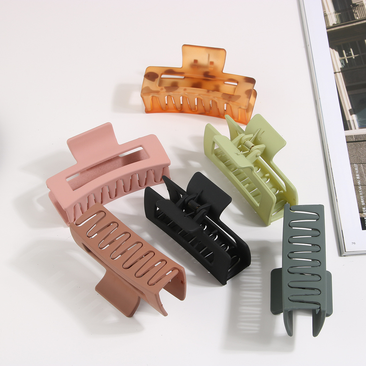 亚马逊长方形抓夹跨境磨砂PS鲨鱼夹简约发抓夹大号发量多抓夹发饰详情13