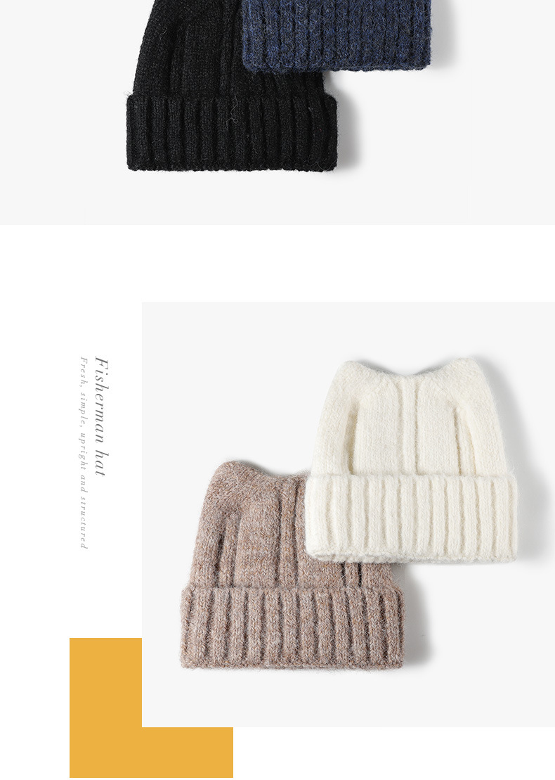 New cat-eared cute and versatile woolen cap, thickened and warm for outdoor winter, large-head girdle and pullover knitted cap for women pic 7
