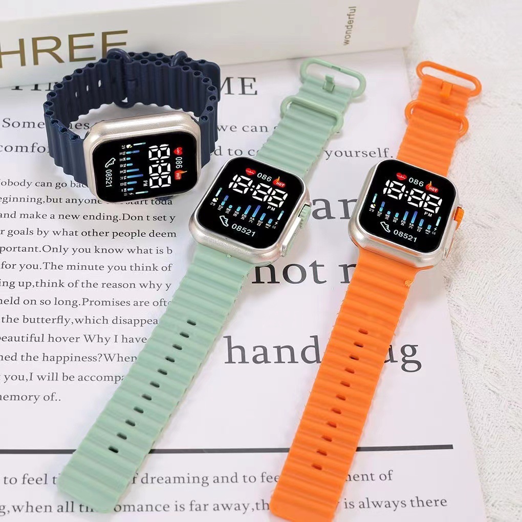 新款LED电子手表P7玫瑰金海洋带时尚数字运动学生儿童LED电子手表详情8