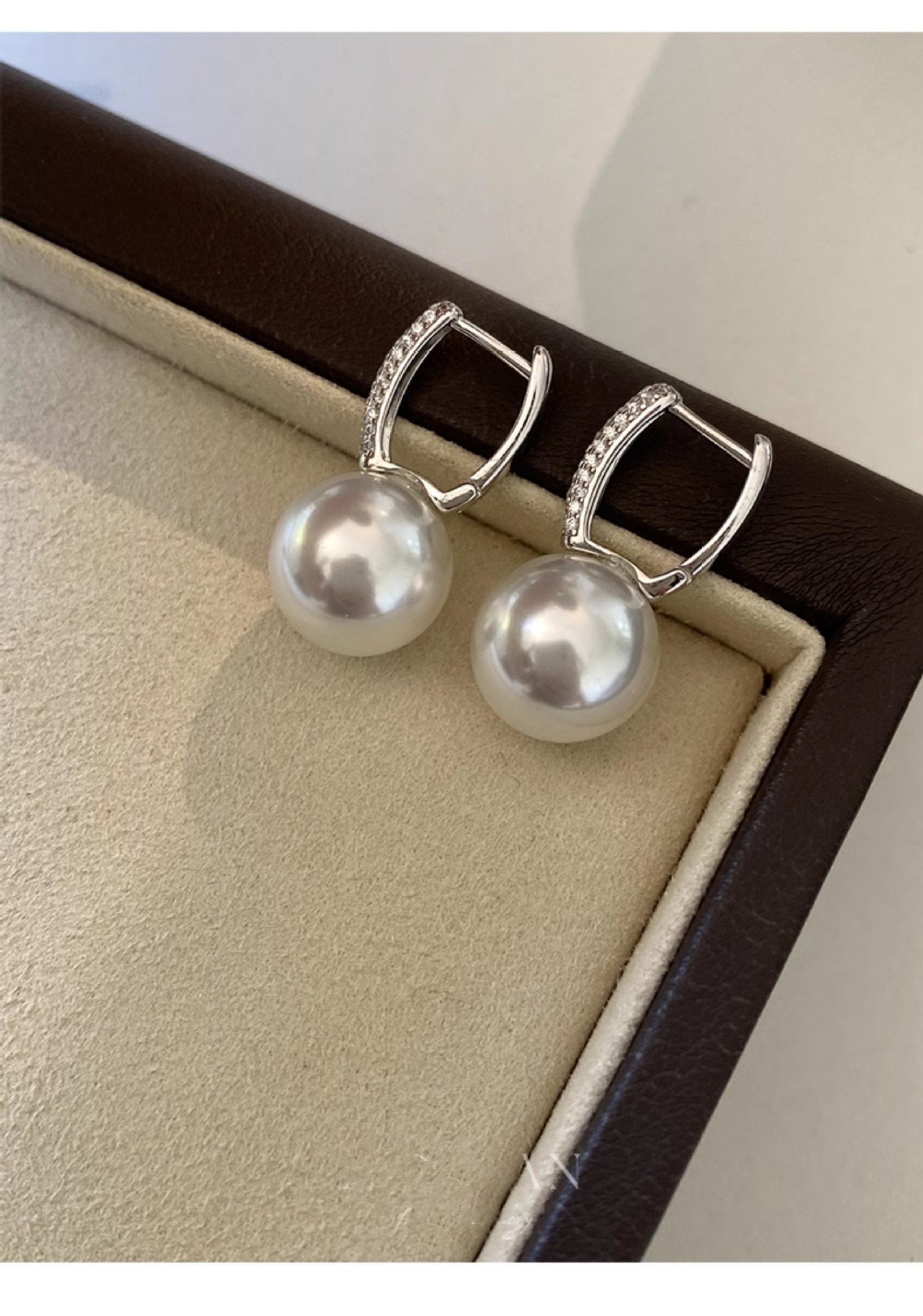 法式轻奢澳白珍珠耳扣s925纯银优雅经典百搭简约气质珍珠耳环耳饰详情5