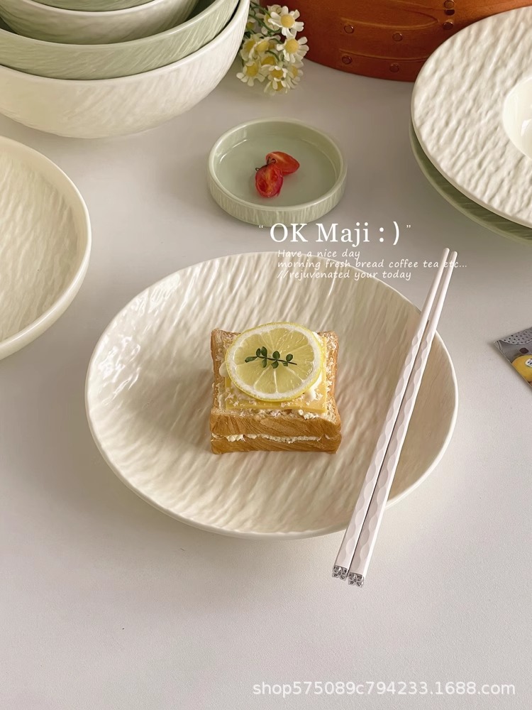 ins tableware, cream-colored ceramic plates, high-end home steak, Western meal plates, straw hat plates, dessert breakfast plates pic 5