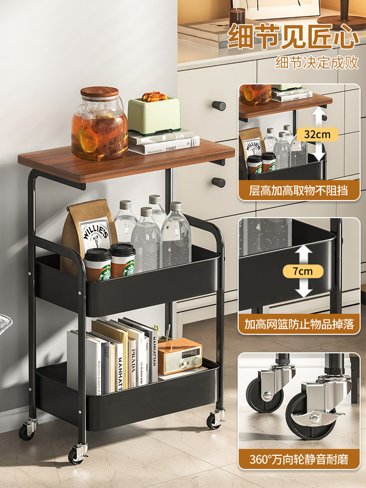 厨房置物架多层桌面可移动办公室收纳小推车带桌板卧室铁艺零食架详情2