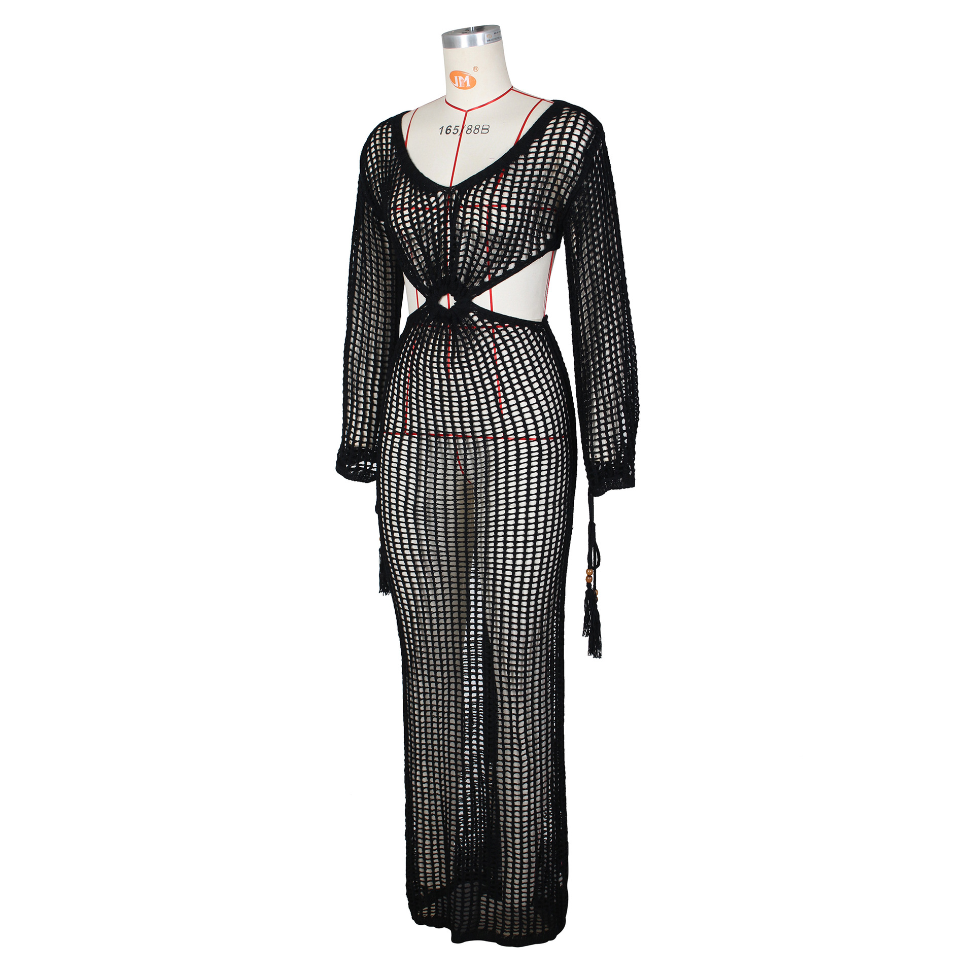 亚马逊速卖通欧美女装性感镂空针织连衣裙夏季深V沙滩罩衫长裙详情10