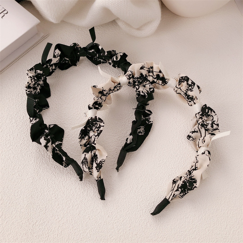 Gentle fabric ink-wash bow hairband for girls, high-end pressure-sensitive hair band, versatile for going out, high top hairpin pic 1
